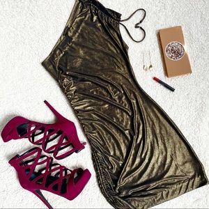 NWT Guess Glamour One Shoulder Dress | S | Gold